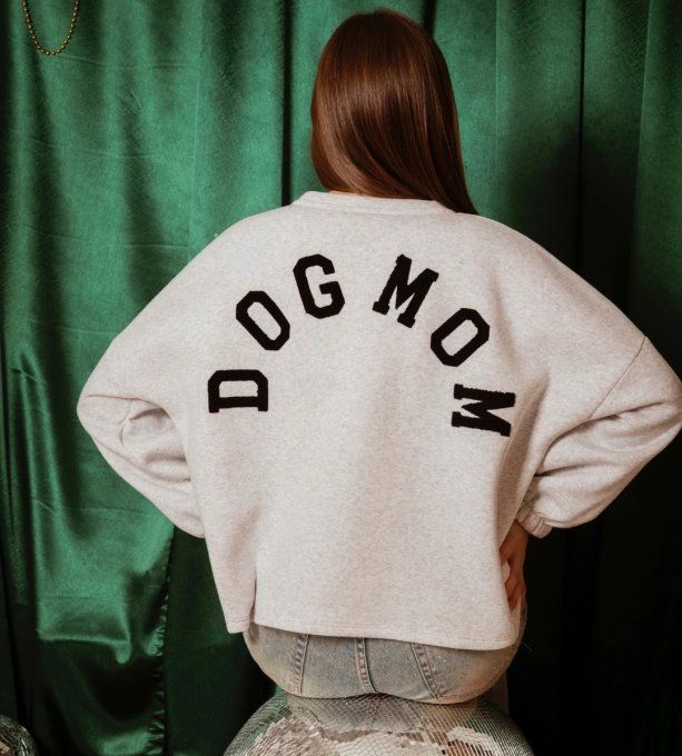 Sweat inscription Dogmom gris et bleu foncé