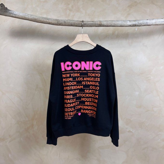 Sweat noir inscription ICONIC - Taille unique 36 au 42  