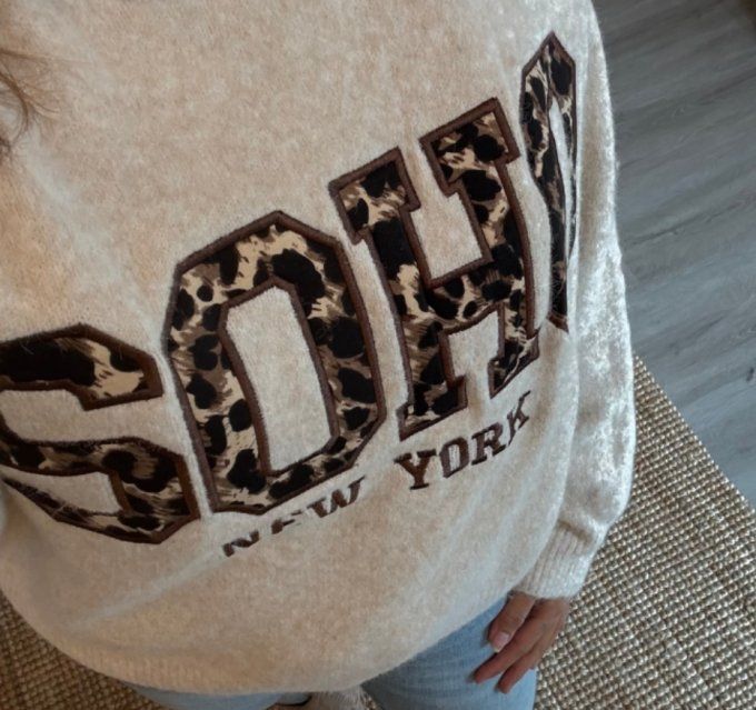 Pull beige inscription Soho New york - Taille unique 36 au 42 