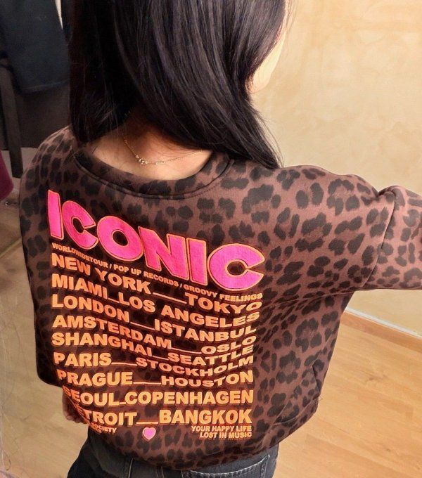 Sweat léopard inscription ICONIC - Taille unique 36 au 42 