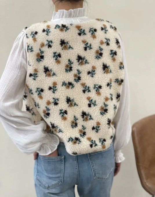Gilet sans manches Moumoute au motif fleuri - Taille unique 36 au 42 