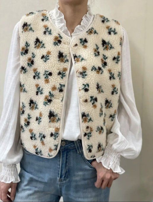 Gilet sans manches Moumoute au motif fleuri - Taille unique 36 au 42 