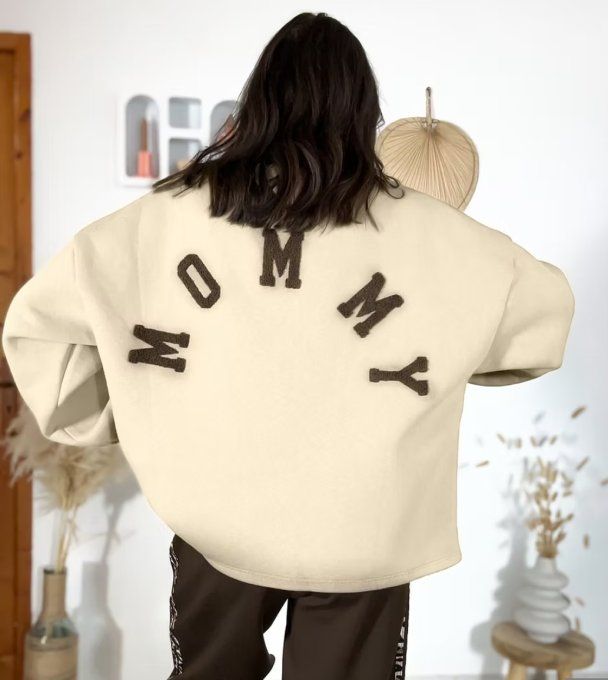 Sweat inscription Mommy beige et marron 