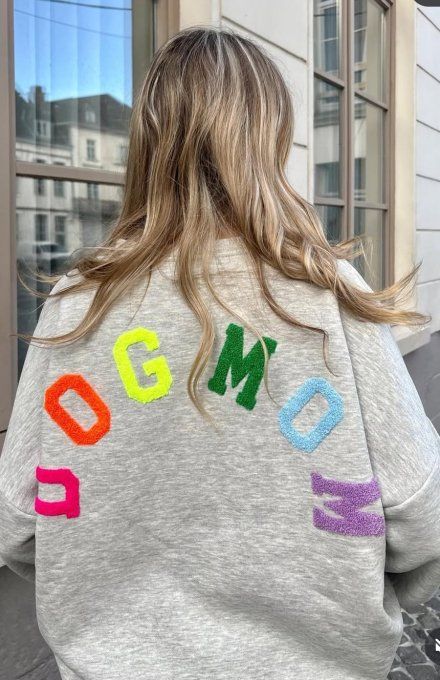 Sweat inscription Dogmom gris et multicolore