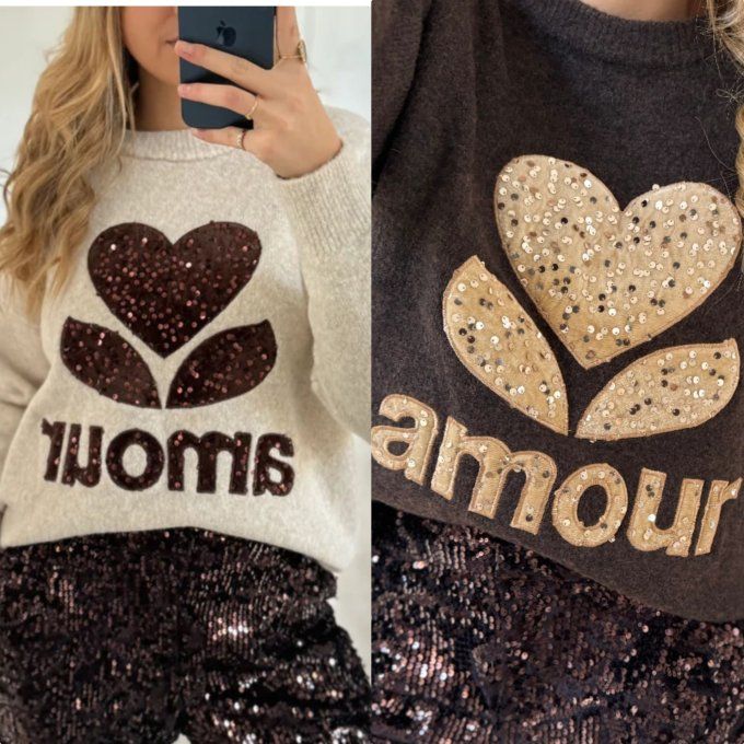Pull logo Amour en sequins 
